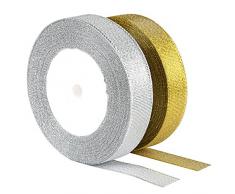Kesote Schleifenband 2 Rollen Geschenkband 25 Yard Dekoband für Hochzeit Party Geschenk (Gold und Silber)