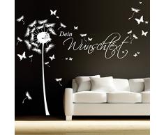 Wandtattoo Pusteblume Wunschtext Löwenzahn Pollen Wohnzimmer Kinderzimmer Schmetterlinge / 01 weiß / 1,14 m Höhe x 3,59 m Breite