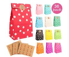 Geschenktüten Weihnachten,Sporgo Bunt Geschenktüten mit Stickern zum Geburtstag Klein Candy Tüten,36 Papier Candy Tüten Partytüten Set für die Geburtstagsfeier Babyparty Hochzeit Geschenk Papiertasche