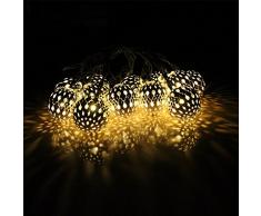 Jojoo Solar-Lichterkette, Kugellaterne aus Metall für den Garten, Hochzeiten, Partys und Weihnachten, Bernstein Warm white Moroccan 20LED
