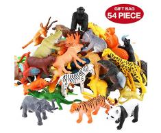 Tierfiguren, 54 Stücke Mini-Spielzeugset von Dschungel-Tieren, Tierwelt, lebensechte Wildtiere, Lernstoffe, Partyzubehör, Spielzeuge für Jungs und Kinder, Playset von Tieren im Wald und kleinen Farm