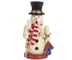 OBC Räuchermännchen Schneemann m. Strickschal beige, 20 cm, Dekofigur Handbemalt im Erzgebirge - Stil/Räuchermann / Räucherfigur aus Holz