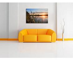 Sonniger Morgen am See, Format: 80x60 auf Leinwand, XXL riesige Bilder fertig gerahmt mit Keilrahmen, Kunstdruck auf Wandbild mit Rahmen, günstiger als Gemälde oder Ölbild, kein Poster oder Plakat