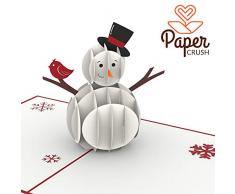 PaperCrush® Pop-Up Karte Winter Schneemann - Lustige 3D Weihnachtskarte für Kinder (Mädchen und Jungen) - Handgemachte Geschenkkarte für Weihnachten, Weihnachtszeit inkl. Umschlag