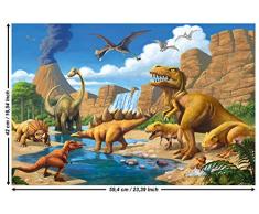 GREAT ART Poster – Dinosaurier Abenteuer – (59,4 x 42 cm) Wandbild Dekoration Prähistorische Echsen Dschungel Illustration Comic Style Wandposter Deko Fotoposter Wanddeko Bild – DIN A2