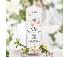 Wandtattoo Loft Taufkerze Junge oder Mädchen Schmetterling rosa weiße Kerze zur Taufe, Geburt Kommunion weiß 25 x 7 cm mit Name, Datum, ggf. Taufspruch/Taufkerze 25 x 7 cm (abgebildeter Taufspruch)