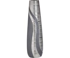 Moderne Deko Vase Blumenvase Bodenvase aus Keramik Anthrazit silber Höhe 49 cm