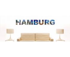 Wandtattoo farbige Wandschrift Städtename Hamburg mit Sehenswürdigkeiten 40 x 5 cm Länge
