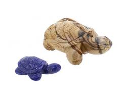 budawi® - Edelstein Schildkröten im Set Landschaftsjaspis und Sodalith,Tierfiguren, Dekofigur