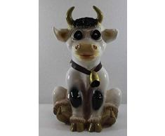 RAKSO Deko Garten Figur Dekofigur Gartenfigur Tierfigur Kuh Resi mit Glocke sitzend aus Kunststoff Höhe 31 cm