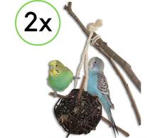 Vogelgaleria® 2er Set prall mit Heu gefüllte Weidenkugel 10cm zum knabbern und Klettern für Vögel | Bestes Wellensittich Spielzeug für den Käfig | Ideales Knabberspielzeug Vogelzubehör handgemacht