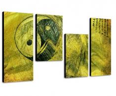 YIN YAN Feng shui Wandbild 130x70cm 4 teiliges Keilrahmenbild (30x70+30x50+30x50+30x70cm) abstraktes Wandbild mehrteilig Kunstdruck im Gemälde-Stil - optisch wie handgemalt Vintage