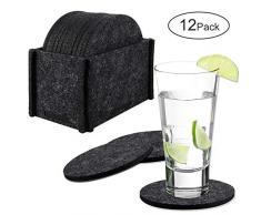 Yosemy 12 Stück Filz Untersetzer rund, Box - Design Glasuntersetzer in dunkelgrau für Getränke-Untersetzer für Tassen, Tisch, Bar, Glas, Gläser, Premium Zugeschnitten Tischuntersetzer Filzuntersetzer