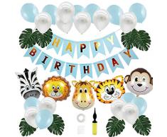 Dschungel Geburtstag Deko Fiyo Kindergeburtstag Deko Party-Set Happy Birthday Girlande Luftballons Folienballon Tiere Palmblättern für Geburtstagsdeko Jungen, Safari Themengeburtstag,Baby Shower Deko