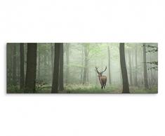 Sinus Art XXL Panoramabild 150x50cm Landschaftsfotografie – Hirsch im Nebelwald