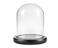Glas Glocke Glaskuppel - 12x14,5cm Dekorative Glashaube als Tischdeko mit Holzboden – Schöne Deko Glas Kuppel Glasglocke, Glass Dome Cloche mit Boden aus Holz Faserplatte Schwarz