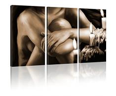 Leinwanddruck Frau mit Kerzen Wandbild Menschen Bild auf Leinwand - 165x100 cm 3-Teilig: Sepia