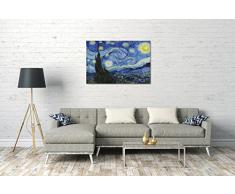Leinwandbild: Vincent Van Gogh - Die Sternennacht (1889)- Format 80x60 cm - Leinwand auf Keilrahmen gespannt und fertig zum Aufhängen - hochwertiger Leinwanddruck aus deutscher Produktion - Wandbild, Kunstdruck, Leinwand-Bilder