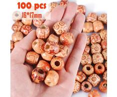 100Pcs x 17mm super Große Holzperlen Haarperlen mit Perlen Einfädler, DIY Basteln Dreadlocks Dreads Holz Perlen Kugeln 7mm Loch Rund von SOSMAR