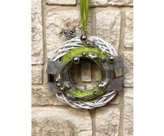 HIKO-EVENTDEKO Türkranz Rebenkranz Weiss Wandkranz Nr.25 Türkranz 30 cm mit Filz grün grau Silber modern Türdeko Türschmuck Kranz Türkranz