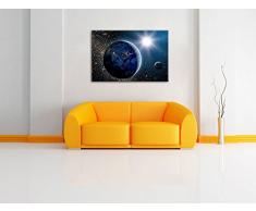 Erde im Weltall Format: 100x70 auf Leinwand, XXL riesige Bilder fertig gerahmt mit Keilrahmen, Kunstdruck auf Wandbild mit Rahmen, günstiger als Gemälde oder Ölbild, kein Poster oder Plakat