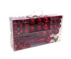 Wohaga 105 Stück Weihnachtskugeln Glamour Christbaumkugeln Baumschmuck Weihnachtsbaumschmuck Baumkugeln, Farbe:Weinrot