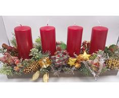 Weihnachtsgesteck Adventsgesteck Kunstfloristik Kerzen Sterne Zapfen Beeren rot
