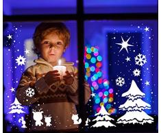 ilka parey wandtattoo-welt® Fensterbild Fensteraufkleber Wandtattoo Weihnachten Sterne Elche Rentiere Schneeflocken und Tannen Weihnachtsdeko M1230 ausgewählte Farbe: *weiß*
