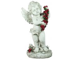 colourliving® Engel mit Rosen-Girlande Deko-Engel 44 cm hoch Putte mit roten Rosen Engelfigur Dekofigur