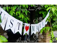 Musuntas Girlande Vintage / Rustikal “Just Married, - als Deko zur Hochzeit mit schwarzem Schriftzug