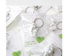 10 kleine weiße Mini-Engel Schutzengel 6 cm MIT SCHÖN DASS DU DA BIST Karte - Engelfigur als Gastgeschenk give-away Mitgebsel Kommunion Taufe Hochzeit Geburtstag Herz grün gepunktet