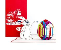 3D Pop Up KarteOsterhase mit Osterei, Osterkarte mit Umschlag, 3D Karte zum Ostern - als Grußkarte, Geschenk & Gutschein