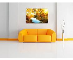 Landschaft mit See und Bäumen, Bild auf Leinwand, XXL riesige Bilder fertig gerahmt mit Keilrahmen, Kunstdruck auf Wandbild mit Rahmen, günstiger als Gemälde oder Ölbild, kein Poster oder Plakat, Format:120x80 cm