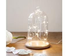 Lights4fun Deko Glasglocke mit 20er Micro Draht Lichterkette perlweiß 19cm