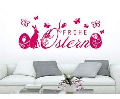 GRAZDesign Wandaufkleber Flur Küche Frohe Ostern, Osterdeko Fenster Osterdekoration Bunte Eier Schmetterlinge, Wandtattoo Frühling Hase / 103x40cm