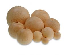 Roh-Holzkugeln Buche 60mm, mit Bohrung Loch-Ø 10mm, zum Basteln, 10 Stück