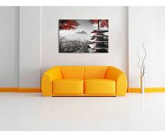 Japanischer Tempel im Herbst Schwarz/Weiß, Format: 120x80 auf Leinwand, XXL riesige Bilder fertig gerahmt mit Keilrahmen, Kunstdruck auf Wandbild mit Rahmen, günstiger als Gemälde oder Ölbild, kein Poster oder Plakat