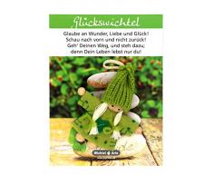 Wichtel Arts Glückswichtel 4 Glücksbringer, Holz, Grün mit Glücksklee, 15 x 10.5 x 2.7 cm