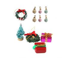 Gazechimp 1:12 Puppenhaus Weihnachtsschmuck Weihnachtsdeko Satz - 6 Weihnachtskugeln, 1 Weihnachtsbaum, 2 Girlande, 2 Geschenkbox