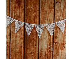 12 Schöne Spitze Lace Wimpel Girlande Süße Bunting Wimpelkette Farbenfroh Wimpeln für Draußen Hochzeit