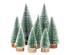 FLOFIA 8 TLG. 3 Größe Mini Weihnachtsbaum Künstlich Miniatur Tannenbaum Grün Mini Christbaum Tree Klein Weihnachtsdeko Figuren 10/15 / 20 cm