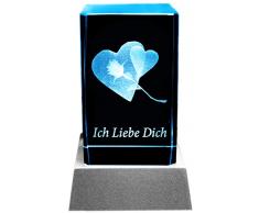 Kaltner Präsente Stimmungslicht - Ein ganz besonderes Geschenk: LED Kerze/Kristall Glasblock / 3D-Laser-Gravur Herz Rose ICH LIEBE DICH
