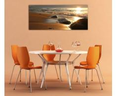 Leinwandbild Panorama Nr. 29 Steine am Strand 100x40cm, Keilrahmenbild, Bild auf Leinwand, Kunstdruck Meer Sonne Welle