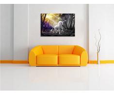 Einhorn im Märchenwald B&W Detail, Format: 100x70 auf Leinwand, XXL riesige Bilder fertig gerahmt mit Keilrahmen, Kunstdruck auf Wandbild mit Rahmen, günstiger als Gemälde oder Ölbild, kein Poster oder Plakat