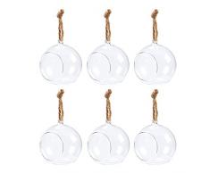Juvale Teelichthalter aus Glas zum Aufhängen - (Set, 6 Stück) - Rund - Dekoration für Hochzeiten, Gartenpartys, Zuhause - Auch als Mini-Terrarium für Sukkulenten - Transparent, 7,6 cm