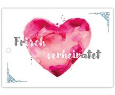 Ballonflugkarten zur HOCHZEIT - 50 Stück - gelocht, schöne leichte Ballonkarten mit Herz-Motiv für einen weiten Flug im Postkarten-Format für Luftballons und Herzluftballons