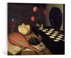 kunst für alle Leinwandbild: Lubin Baugin Stilleben mit Schachbrett Die fünf Sinne - hochwertiger Druck, Leinwand auf Keilrahmen, Bild fertig zum Aufhängen, 55x40 cm