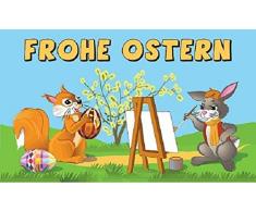 U24 Fahne Flagge Frohe Ostern Motiv IX Eichhörnchen und Osterhase 90 x 150 cm