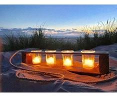 Zur Hochzeit, Geburtstag, Einzug Teelichthalter aus Altholz Holz von Obstkiste mit 4 Gläsern und Tau, Handgefertigt, Windlicht, Kerzenhalter, Laterne, Vintage, Upcycling