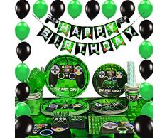 WERNNSAI Spiel Partyzubehör Set - Spiel Party Deko Jungs Geburtstag Party Favors Besteckbeutel Tischtuch Servietten Teller Tassen Utensilien Banner & Ballons Strohhalme Band 16 Gäste 169 Stück
